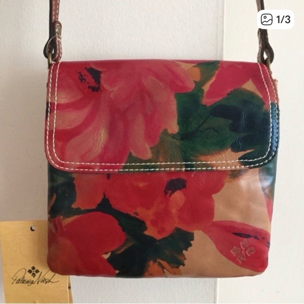 Patricia Nash Floral Leather Crossbody - Red, Green, Tan